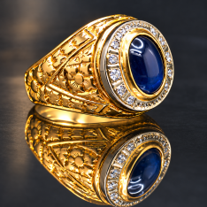 Men's 18K Gold 7.5 CT Blue Sapphire & Diamond Ring | Size 10¾